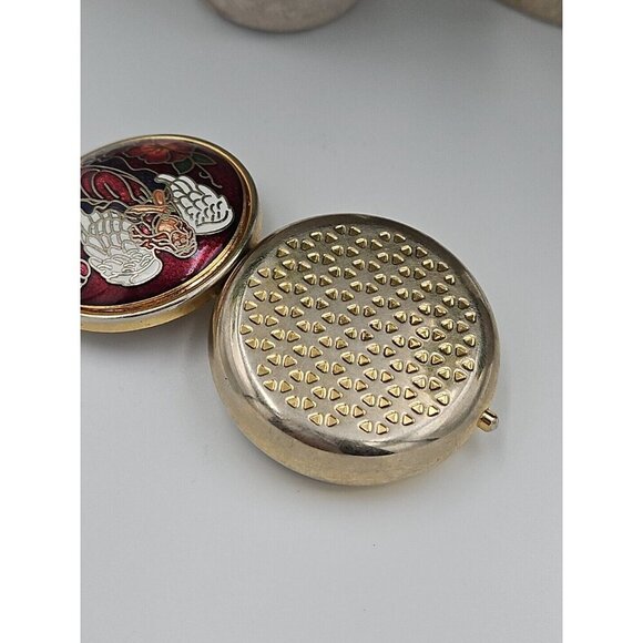 Vintage‎ Cloisonne Angel And Flower Trinket/Pill Box Burgundy Maroon Goldtone - Picture 4 of 5